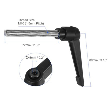 uxcell 2pcs Clamping Lever Handles, M10 x 72mm 304 Stainless Steel Threaded Male Stud, Adjustable Handles Locking Quick Release Ratchet Push Button Bolt Knobs, Black - size: M10 x 72mm