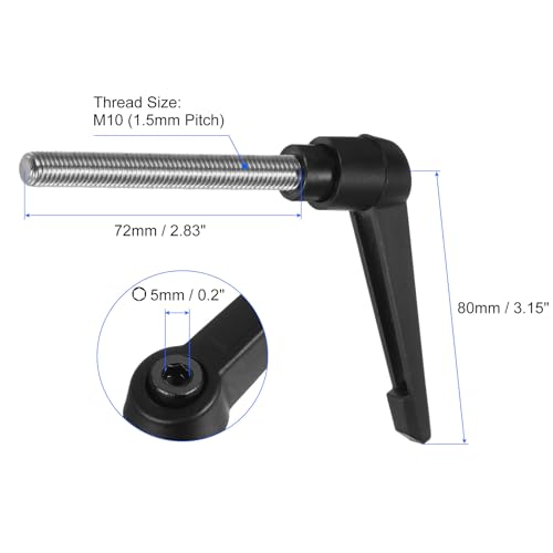 uxcell 2pcs Clamping Lever Handles, M10 x 72mm 304 Stainless Steel Threaded Male Stud, Adjustable Handles Locking Quick Release Ratchet Push Button Bolt Knobs, Black - size: M10 x 72mm