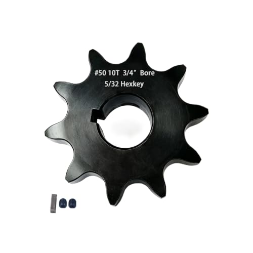50BS10-3/4#50 Roller Chain Sprocket 10 Tooth 3/4" Bore Finished Bore Type B, Black Oxide Hardened Carbon Steel with Keyway, 2 Set Screws & Key for Industrial Machinery - size: 3/4 inch, style: 10tooth