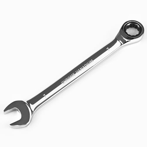 Egofine 7mm Ratcheting Combination Wrench Metric, Industrial Grade Gear Spanner with 12-Point Design, 72-Tooth Ratchet, Chrome Vanadium Steel - size: 7mm