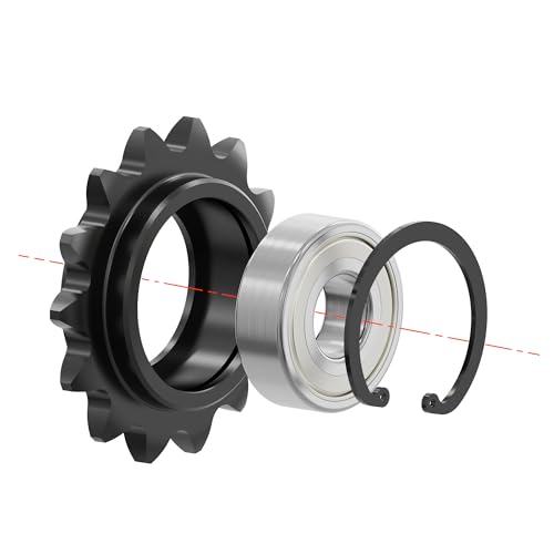 14 Tooth Roller Chain Sprocket, 46mm OD 8mm Bore 3/8" Pitch Chain Idler Sprocket, Single Bearing Black Oxide Finish C45 Carbon Steel for ISO 06B Chain - size: 6mm Bore 14 Tooth