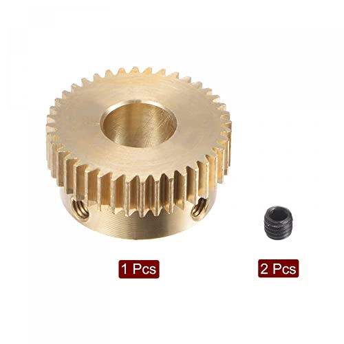 uxcell Pinion Gear Set, Brass Motor Rack Straight Spur Gear with Step, 0.5 Mod 40T 8mm Bore 21mm Outer Dia, M3 Set Screws Included