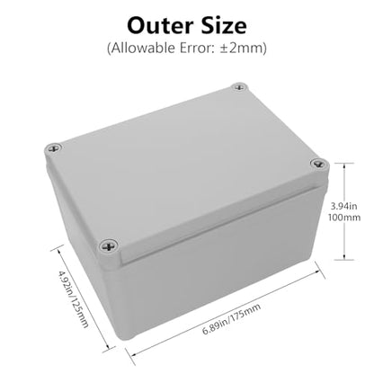 LeMotech Junction Box IP67 Waterproof Dustproof ABS Plastic Project Box for Electrical Outdoor Enclosure Gray 6.9 x 4.9 x 3.9 inch (175 x 125 x 100 mm),2 Pack - size: 6.9" x 4.9" x 3.9" (2pc)