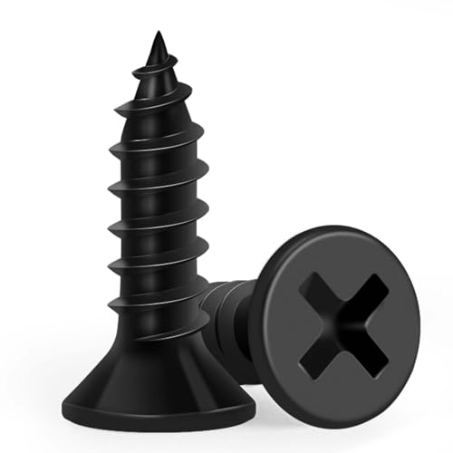 Wood Screws 1/2 Inch, FIXLINK Premium Flat Head Phillips Black Wood Screws 135 PCS, Self Tapping Electrophoresis Used in Indoor Furniture, Woodworking (#6 x 1/2") - size: #6 x 1/2"