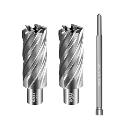 SALI 2 pcs Annular Cutter Diameter 1-1/8 Inch with Weldon Shank 3/4" (with 2 Flats) Cutting Depth 2" Mag Drill Bit for Magnetic Drill Press HSS Fully Ground Drill with One 1/4"*4" Pilot Pin - size: 1-1/8"*2"