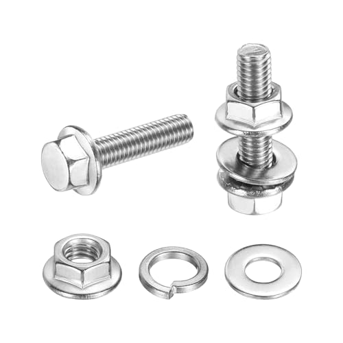 uxcell M5 x 20mm Phillips Flanged Hex Head Bolts, 10Pcs 304 Stainless Steel Flange Hexagon Screws with Nuts, Flat & Lock Washers, Fully Threaded, for Machinery Industry Home, Silver - color: Silver, size: M5 x 20mm