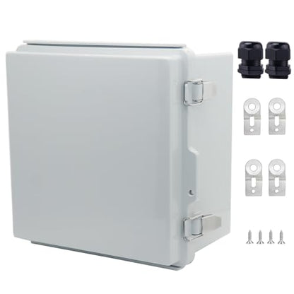 IP67 Waterproof Junction Box, ABS Plastic Electrical Enclosure with Stainless Steel Latch, Hinged Cover Electric Box with Mounting Plate, Wall Brackets & Cable Glands 210x210x130 - color: Grey, size: 8.3"x8.3"x5.1"