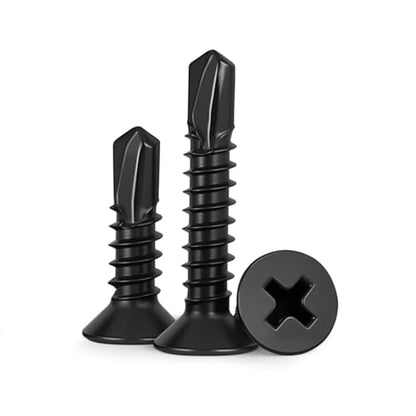 #6 x 3/4" (100 Pack) Flat Head Sheet Metal Screws Phillips Drive Fast Self-Tapping Screw Wood Screws, High-Strength 410 Stainless Steel, Black Oxide - size: #6 x 3/4''