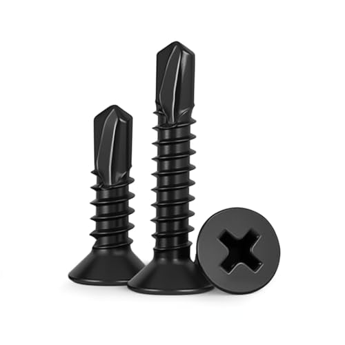 #6 x 1-1/4" (100 Pack) Flat Head Sheet Metal Screws Phillips Drive Fast Self-Tapping Screw Wood Screws, High-Strength 410 Stainless Steel, Black Oxide - size: #6 x 1-1/4''