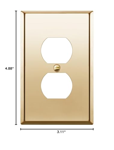 ENERLITES Duplex Receptacle Outlet Metal Wall Plate, 1-Gang Polished Brass - color: Polished Brass, size: Midsize