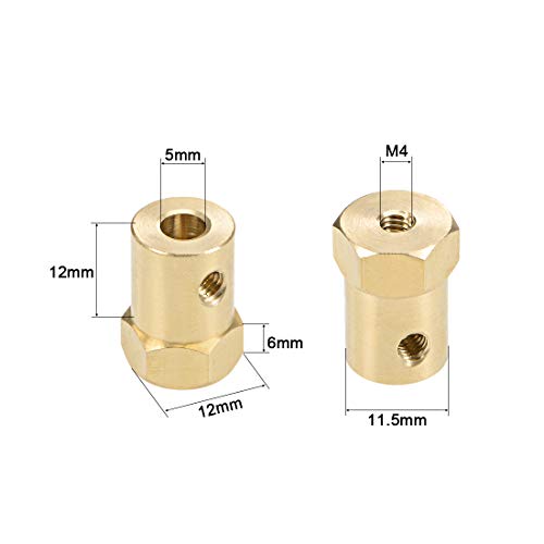 uxcell Hex Coupler 5mm Bore Motor Hex Brass Shaft Coupling Flexible Connector for Car Wheels Tires Shaft Motor 2pcs - size: 5mm