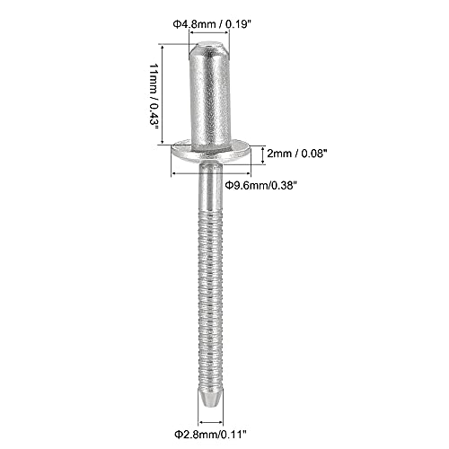 uxcell Blind Rivets, 304 Stainless Steel Pull Rivets Core Decoration Rivets 4.8mm Diameter 11mm Grip Length Close End Silver Tone, 50pcs - size: 4.8mm x 11mm