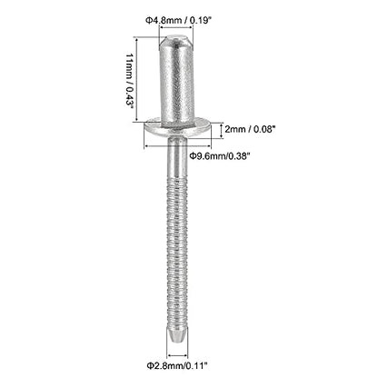 uxcell Blind Rivets, 304 Stainless Steel Pull Rivets Core Decoration Rivets 4.8mm Diameter 11mm Grip Length Close End Silver Tone, 50pcs - size: 4.8mm x 11mm
