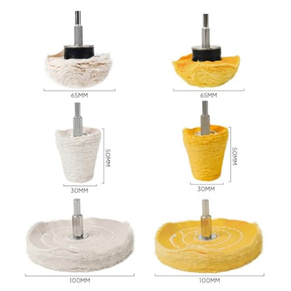Unicaravan Aluminum Wheel Polishing Kit for Drill Buffing Wheel for Car Motorcycle Wheel Rim Manifold Polishing for Stainless Steel Chrome Wood Plastic Ceramic Glass Woods Machine Jewelry etc 6PCS - style: 6PCS