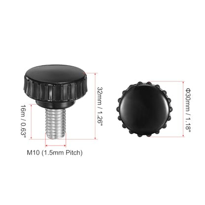 uxcell 4pcs Knurled Clamping Knobs M10 x 16mm Metric Zinc Plated Carbon Steel Male Thread Thumb Screw on Type 30mm Plastic Round Head Threaded Hand Bolt Stud Knobs Black - size: M10 x 16mm x 30mm