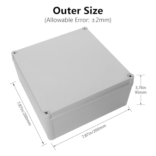 LeMotech Junction Box IP67 Waterproof Dustproof ABS Plastic Project Box for Electrical Outdoor Enclosure Gray 7.9 x 7.9 x 3.7 inch (200 x 200 x 95 mm) - size: 7.9" x 7.9" x 3.7" (1pc)