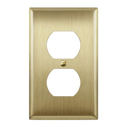 ENERLITES Duplex Receptacle Outlet Metal Wall Plate, 1-Gang, Brushed Brass - color: Brushed Brass, size: Standard Size