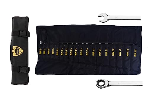 FLZOSPER 18pc. Ratcheting Wrench Set，6-22mm&24mm Metric CR-V Quick Access Spanner with Portable Tool bag - size: 6-22mm & 24mm