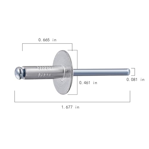Wensilon(200 pcs) 5/32 * 1/2" Large Cap Open End Aluminum Blind Rivets,4 * 13 Blind Rivet - color: Aluminum, size: 5/32*1/2