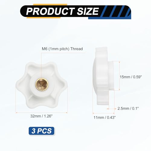 HARFINGTON Star Knob M6 Female Thread 32mm Head Brass Insert White 3pcs - color: White, size: M6 x 32mm