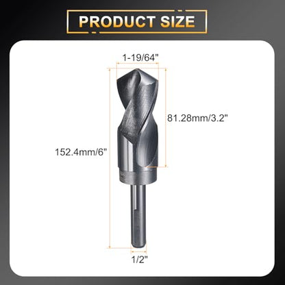 HARFINGTON 1-19/64" Drill Bit 1/2" Reduced Shank 3-Flat 4241 HSS 118° - size: 1-19/64" with 1/2" Shank