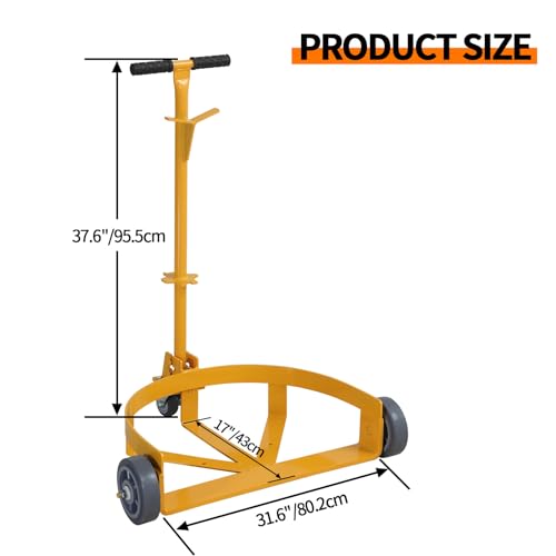 55 Gallon Drum Dolly, 1200lbs Capacity Oil Drum Caddy, Low Profile Barrel Dolly Cart with Adjustable Handle for Workshop Factory Warehouse