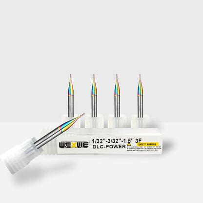Tools DLC Series Carbide Square End Mill, Diamond-Like Coating, End Mill for Aluminum, Copper, Magnesium Alloys, High Silicon Aluminum, Composite Materials,3 Flute,1/8 Shank(.0313(1/32)", 5pcs) - size: 1/32-3/32-1.5"