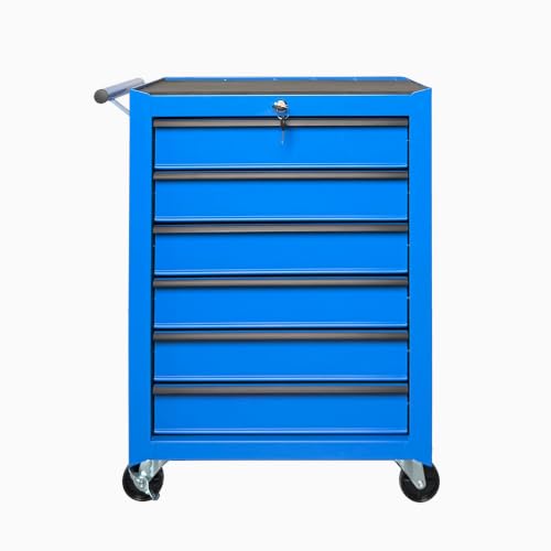 Rolling Metal Tool Chest with 6 Drawers, 20" 6-Drawer Tool Chest Cabinet with Ball Bearing Drawer Slides, Steel Tool Storage Box Organizer -Blue - color: Blue-6