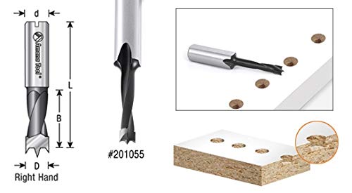Amana Tool - 201010 Carbide Tipped Brad Pt. Boring Bit R/H 10mm Dia x 57mm Long x 10mm S - size: R/H 10mm Dia x 57mm Long x 10mm