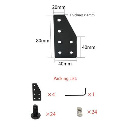 4 Sets Joint Plate Connector Corner Bracket for 2040 Aluminum Extrusion - size: 2040 4 Pcs 6 Hole L