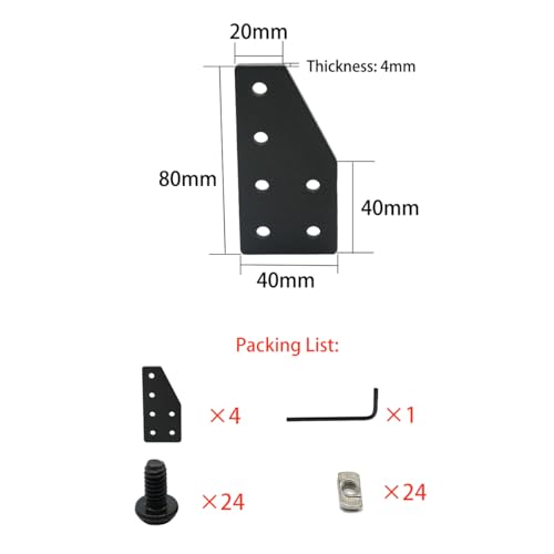 4 Sets Joint Plate Connector Corner Bracket for 2040 Aluminum Extrusion - size: 2040 4 Pcs 6 Hole L
