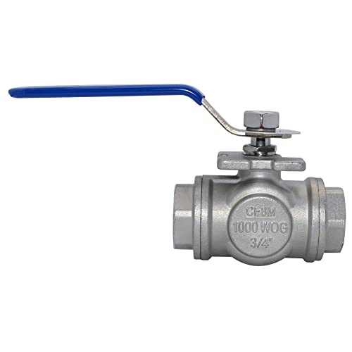 3/4" NPT Female T-Type Ball Valve with Heavy Duty Blue Vinyl Insulation Handle, 3-Way, 316 Stainless Steel,WOG1000 (3/4") - size: 0.75 Inch