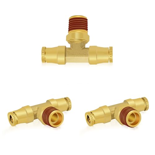 3 PCS Brass Push to Connect Fittings 1/4" Tube OD × 1/4" NPT Tee - color: 3PCS 1/4"OD * 1/4"NPT*1/4"OD Tee