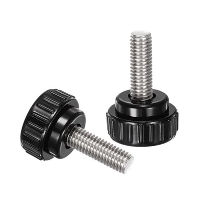 4pcs Knurled Clamping Knobs M8 x 25mm Metric 304 Stainless Steel Male Thread Thumb Screw on Type 25mm Plastic Round Head Threaded Hand Bolt Stud Knobs Black