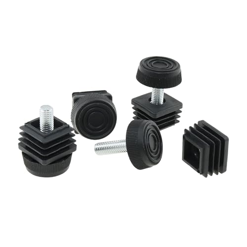 DGZZI 4PCS Plastic Metal Square Tube Insert Kit Adjustable Levelling Feet Black Furniture Adjustable Feet Nut Pipe Plug Supporting Feet for Mechanical Equipment and Fitness Equipment and Rack