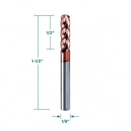 NZ 1/8" 4-Flute Ball Nose End Mill TiSiN Coated Carbide CNC Router Bits for Machining Stainless Steel, Alloy Steel and Titanium Alloy, 5-Pack - size: 1/8 inch