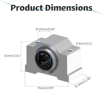 2 Pcs SCV25UU Linear Ball Bearings, 25mm ID, 76mm Length - size: SCV25UU