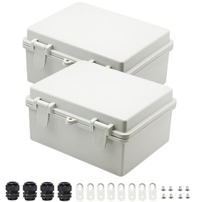 Zulkit 2pcs Junction Box ABS Plastic Dustproof Waterproof IP65 Electrical Boxes Hinged Shell Outdoor Universal Project Enclosure 8.7 x 6.7 x 4.3 inch (220x170x110 mm) - size: 8.7" x 6.7" x 4.3"(2pcs)