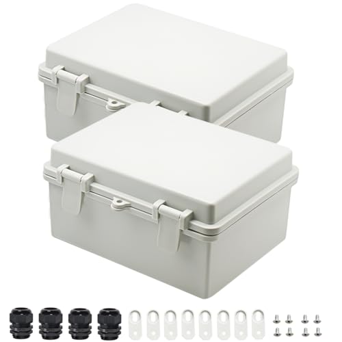 Zulkit 2pcs Junction Box ABS Plastic Dustproof Waterproof IP65 Electrical Boxes Hinged Shell Outdoor Universal Project Enclosure 8.7 x 6.7 x 4.3 inch (220x170x110 mm) - size: 8.7" x 6.7" x 4.3"(2pcs)