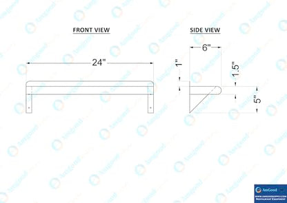 AmGood Narrow 6 in. Deep x 24 in. Wide Stainless Steel Wall Mount Shelf with Backsplash - Bathroom, Restroom & Spice Storage | NSF 18-Gauge 430, Holds 140 lbs | Bullnose Edge, Brackets Included - size: 6 in. x 24 in.