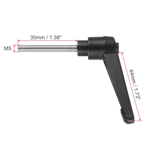 uxcell 2pcs Adjustable Clamping Lever Handle M5 x 35mm Metric 304 Stainless Steel Male Threaded Stud Hand Knobs Push Button Ratchet Rotating Screw Handles Bolts with Locking Lever Black - size: M5 x 35mm