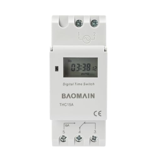 BAOMAIN THC15A AC 220V Digital Programmable Timer Switch,16A Weekly Relay