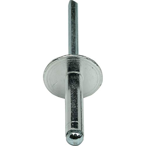 Fastenere Large Flange Pop Rivets - 5/32" x 5/8" (100 Pack) Aluminum Body Steel Mandrel, Heavy Duty Dome Head Blind Rivets, Open End 5-10 Gap .501" - .625" - Corrosion Resistant, High Shear Strength - size: 5/32" x 5/8" (5-10) (100 Pack)
