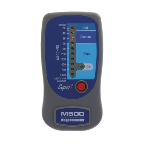 SUPCO M500 Led Me ohmmeter, 20 to 1000 Mega Ohms, 6" Lead Length