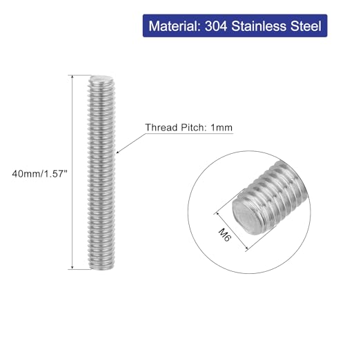 uxcell 8Pcs Fully Threaded Rod, M6 x 40mm 304 Stainless Steel Right Hand Thread Bar Studs M6-1 Thread Pitch for Furniture Machinery Assembly - size: M6 x 40mm