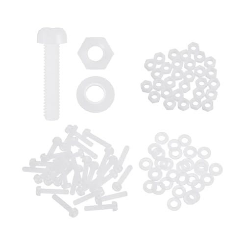 MECCANIXITY 30 Set M2x12mm Nylon PA66 Plastic Cross Round Head Screw Phillips Bolts Hex Nuts Flat Washers Assortment Kit, Metric Full Thread Bolt Fasteners for DIY Machine Assembly, White - color: White, size: M2x12mm