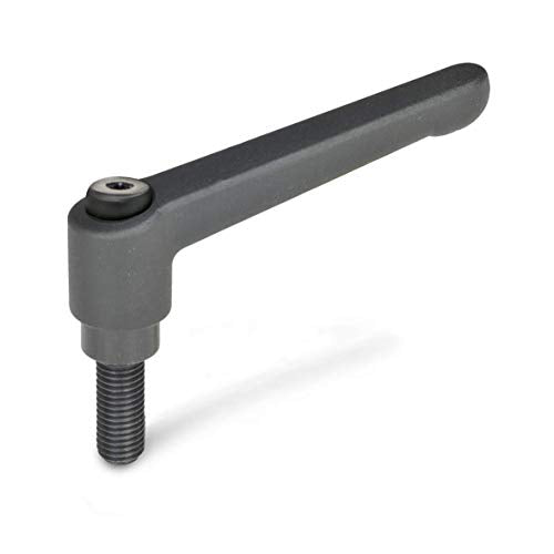 Die Cast Zinc Adjustable Handle, Threaded Stud, 3-39/64" Length, 2-35/64" Height, 3/8"-16 TPI Thread, 1-1/4" Thread Length (Pack of 1) - size: 3/8X16-32