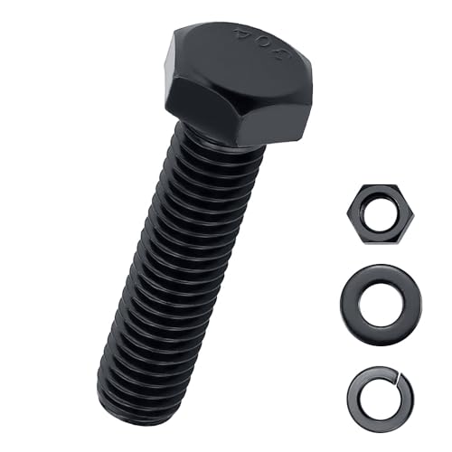 3/8-16 x 1-3/4" Hex Bolts with Nuts and Washers (8 Sets), 18-8 (304) Stainless Steel, External Hex Drive, Black Oxide Coated Hexagon Head Bolts Screws, Fayeploo - size: 3/8-16 x 1-3/4"