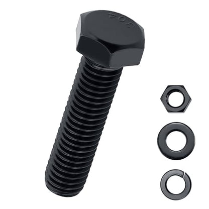 3/8-16 x 1-3/4" Hex Bolts with Nuts and Washers (8 Sets), 18-8 (304) Stainless Steel, External Hex Drive, Black Oxide Coated Hexagon Head Bolts Screws, Fayeploo - size: 3/8-16 x 1-3/4"