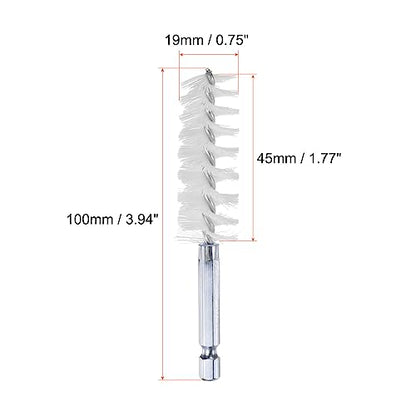 HARFINGTON 5Pcs Nylon Bore Brush 19mm Dia 4" Long Cleaning Twisted Wire Brush with Handle 1/4" Hex Shank for Tubes, Ports, Bearings - size: 19mm
